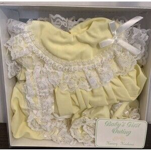 AshtonDrake Baby’s First Outing Outfit – Yellow Lace Gown Set – Vintage – New